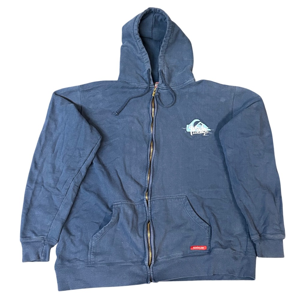 Quiksilver Mens XXL Full Zip Hoodie Blue Graphic Boardriding Co Surf Vintage